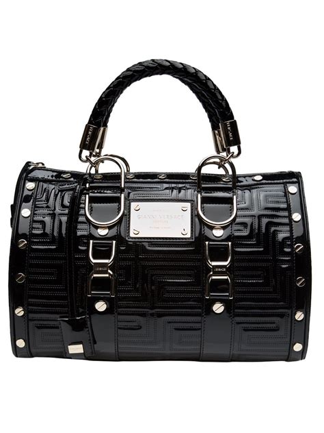 versace black patent leather handbag|versace handbags with big zipper.